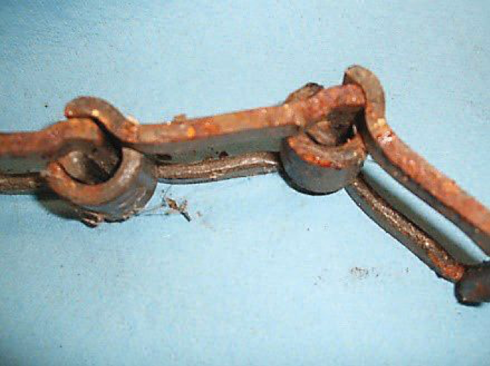 Old chain from a manure spreaders - read about recent engineering innovations in manure spreader tribology in the Prospector Knowledge Center.