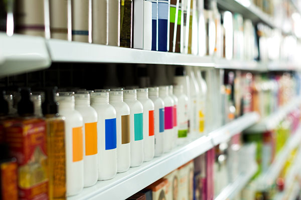 shampoo products on a shelf - learn about structured surfactant technology