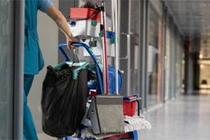 Person with cleaning cart