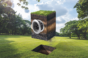 Floating cube of soil with washer front
