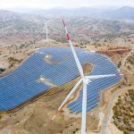 Wind turbines and solar panel farm